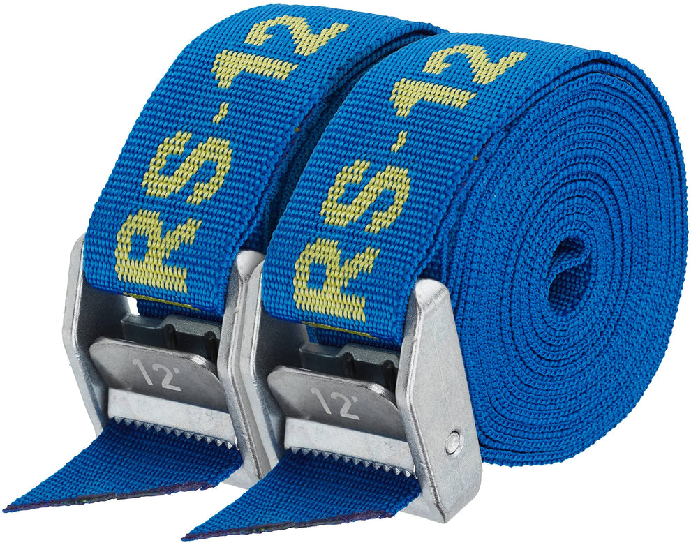 NRS heavy-duty tie-down buckle close-up for secure boat transport and fast setup.