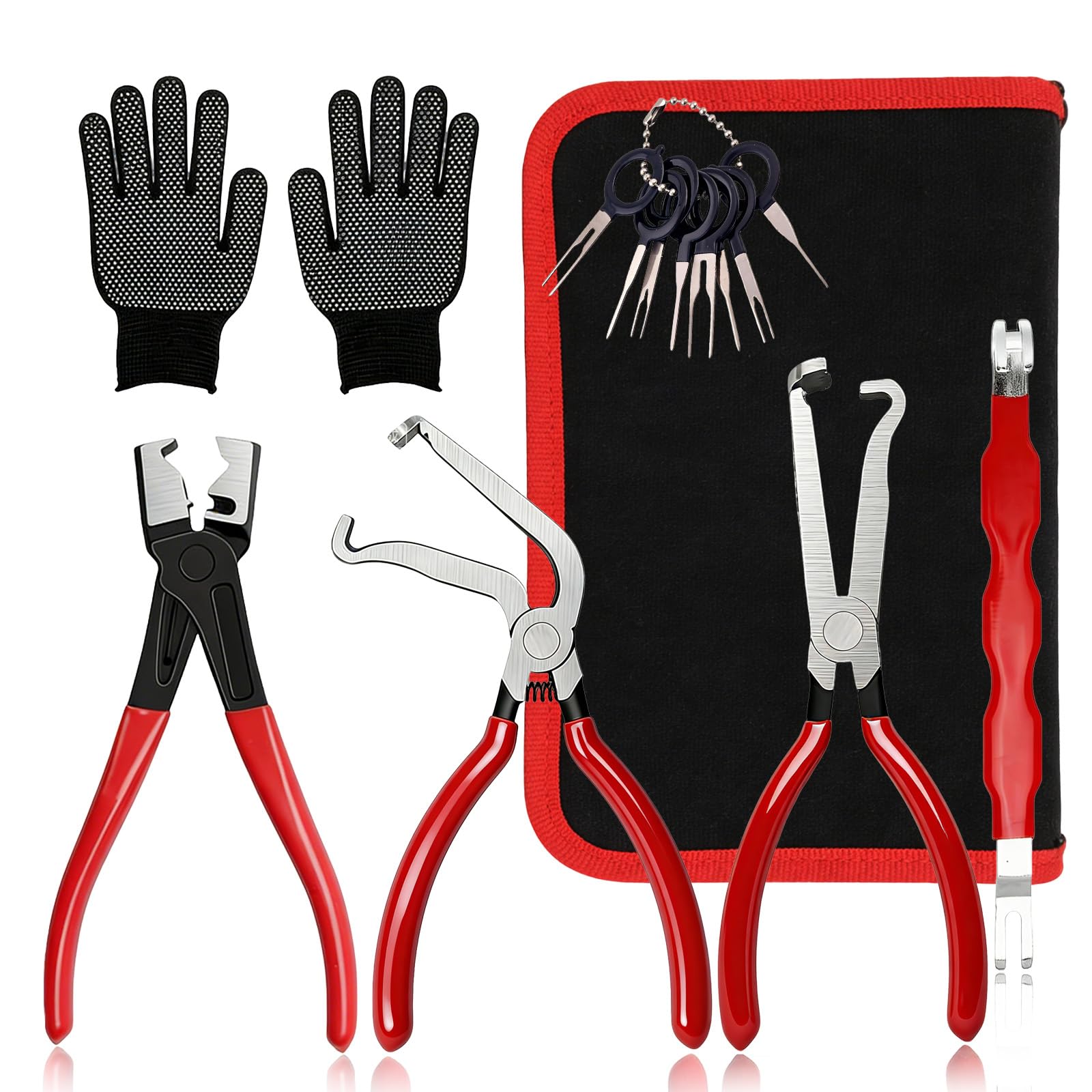 NTOUSIUY electrical disconnect pliers with rugged storage bag for organized car repairs.