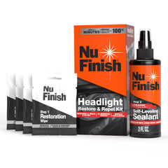 Nu Finish headlight kit packaging shown, ready to restore visibility and protect lenses.