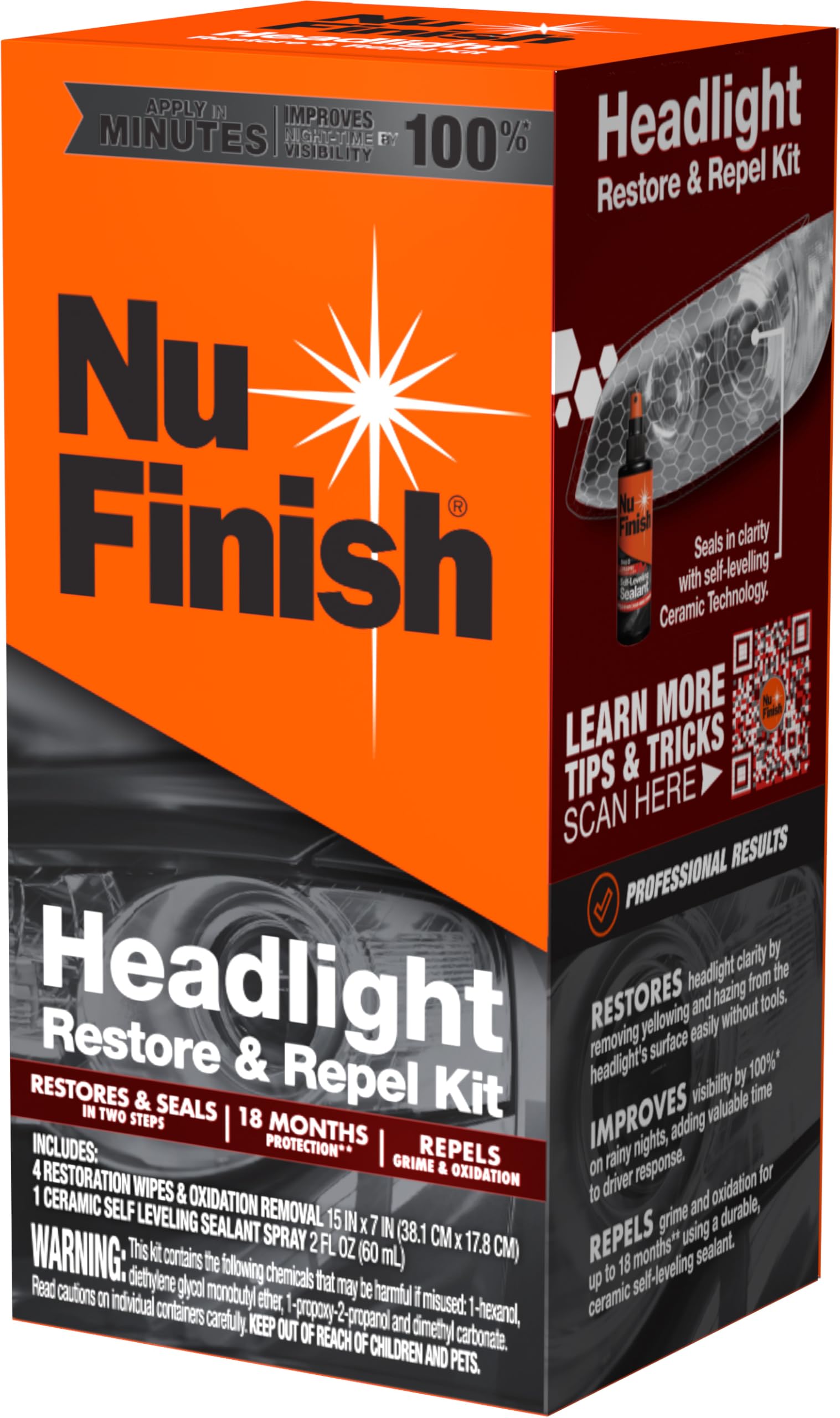 Nu Finish headlight wipes close-up, removing yellowing to reveal clearer beams.