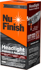 Nu Finish headlight wipes close-up, removing yellowing to reveal clearer beams.
