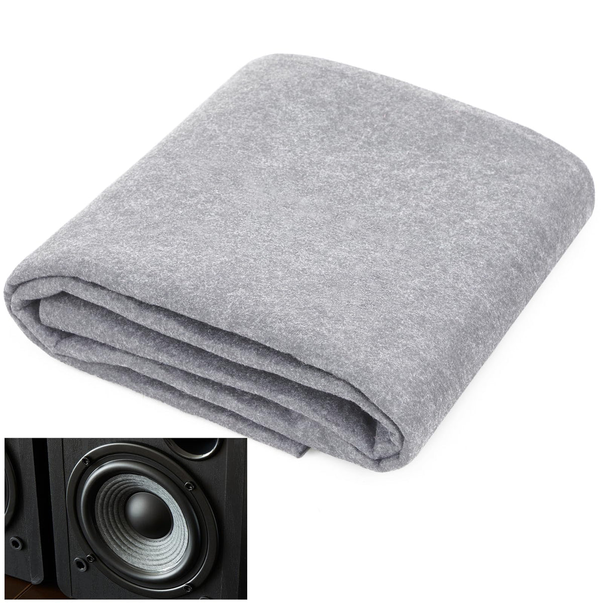 Nuanchu light gray underfelt carpet protects speaker boxes and floors.