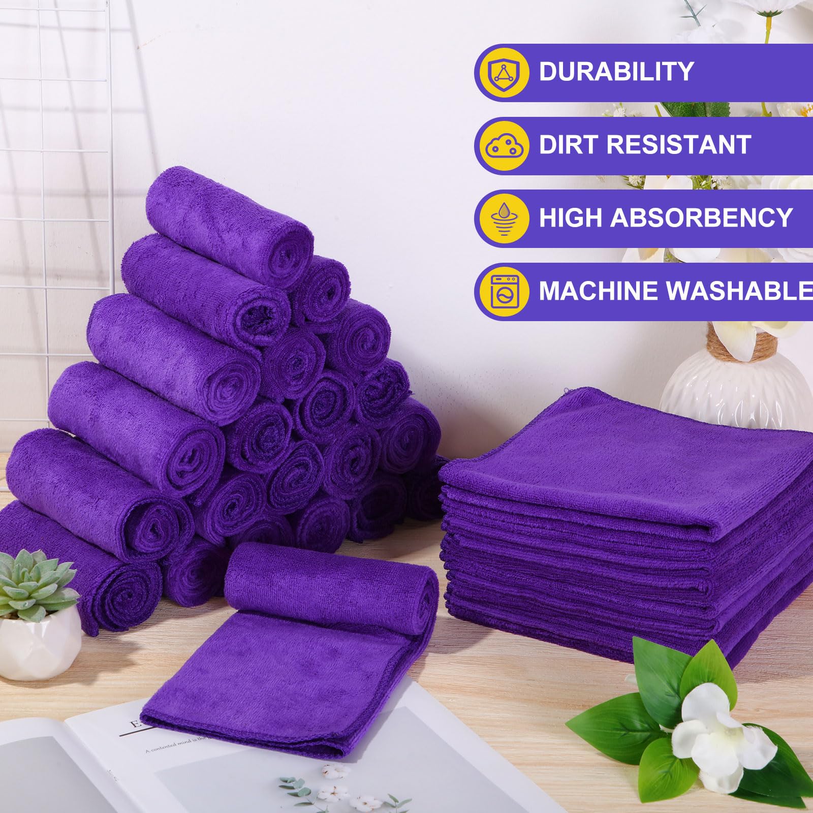 Nuenen absorbent drying towels in purple, quick-drying and reusable.
