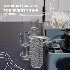 Nugbuddy Wax Tool Station holes for 2x18mm, 2x14mm, 8x10mm accessories for tidy storage.
