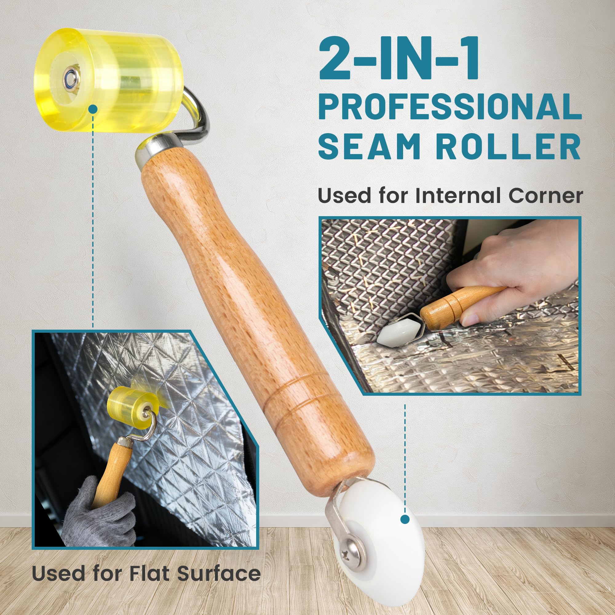 NuIth PU roller head smoothing large surfaces for even coverage.