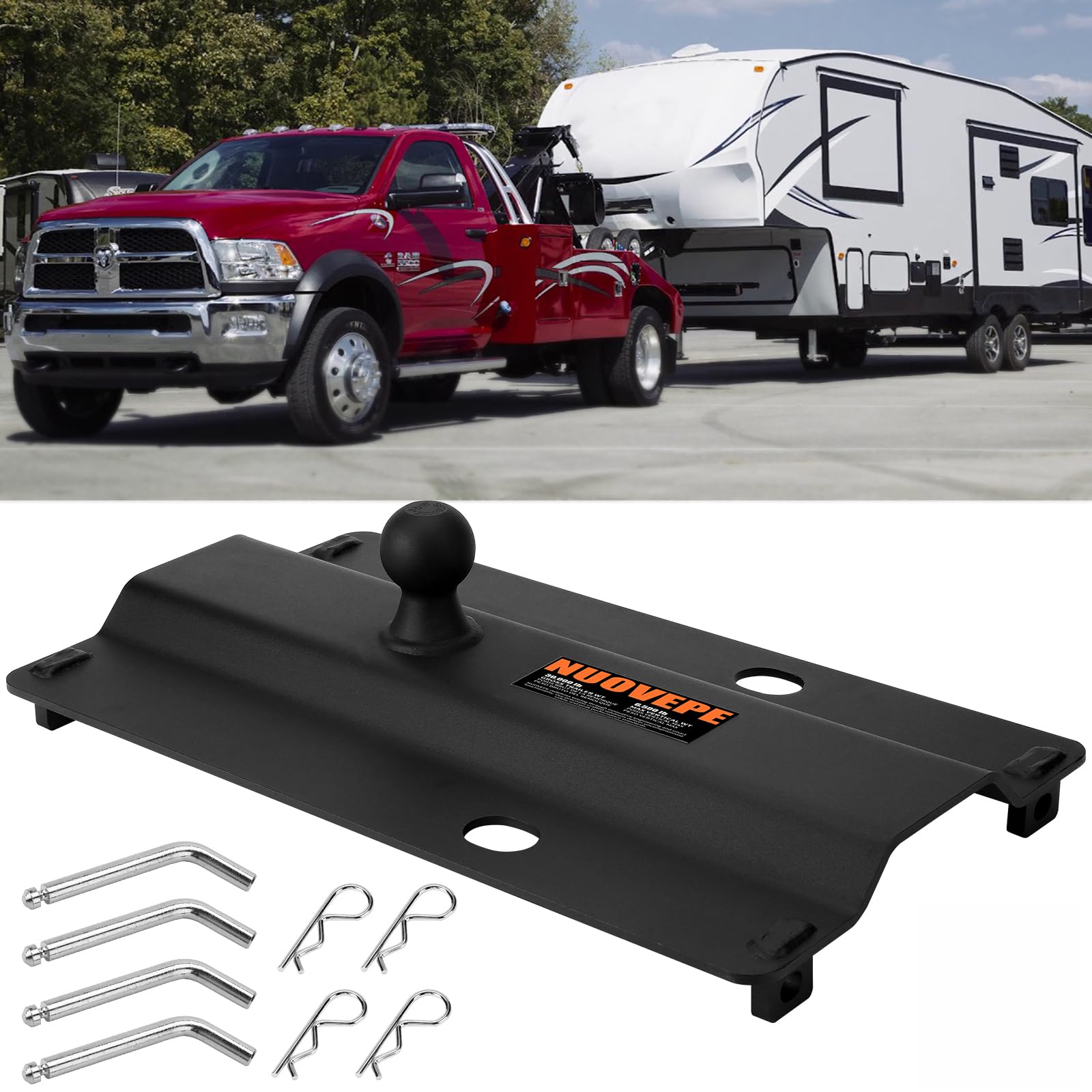 NUOVEPE 5th-wheel to gooseneck adapter in steel construction for heavy-duty towing