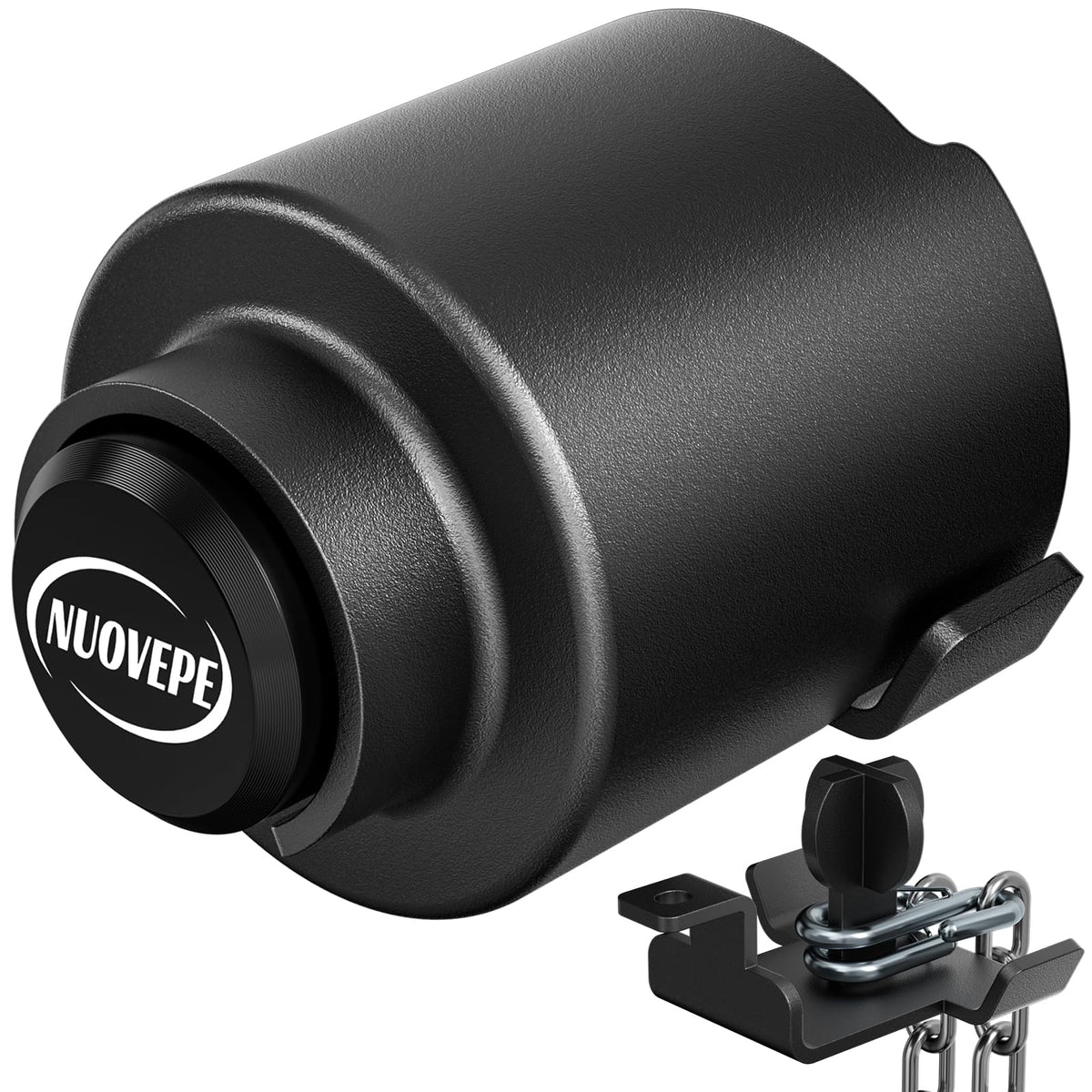 NUOVEPE trailer lock side view protecting the coupler and safety chains