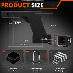 NURATIT adjustable-length hitch riser lets you select 9 or 11 inches for proper alignment