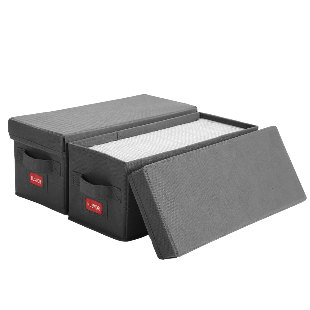 NUSWOR Premium CD Storage Box stackable holds 70 CDs for tidy shelves.