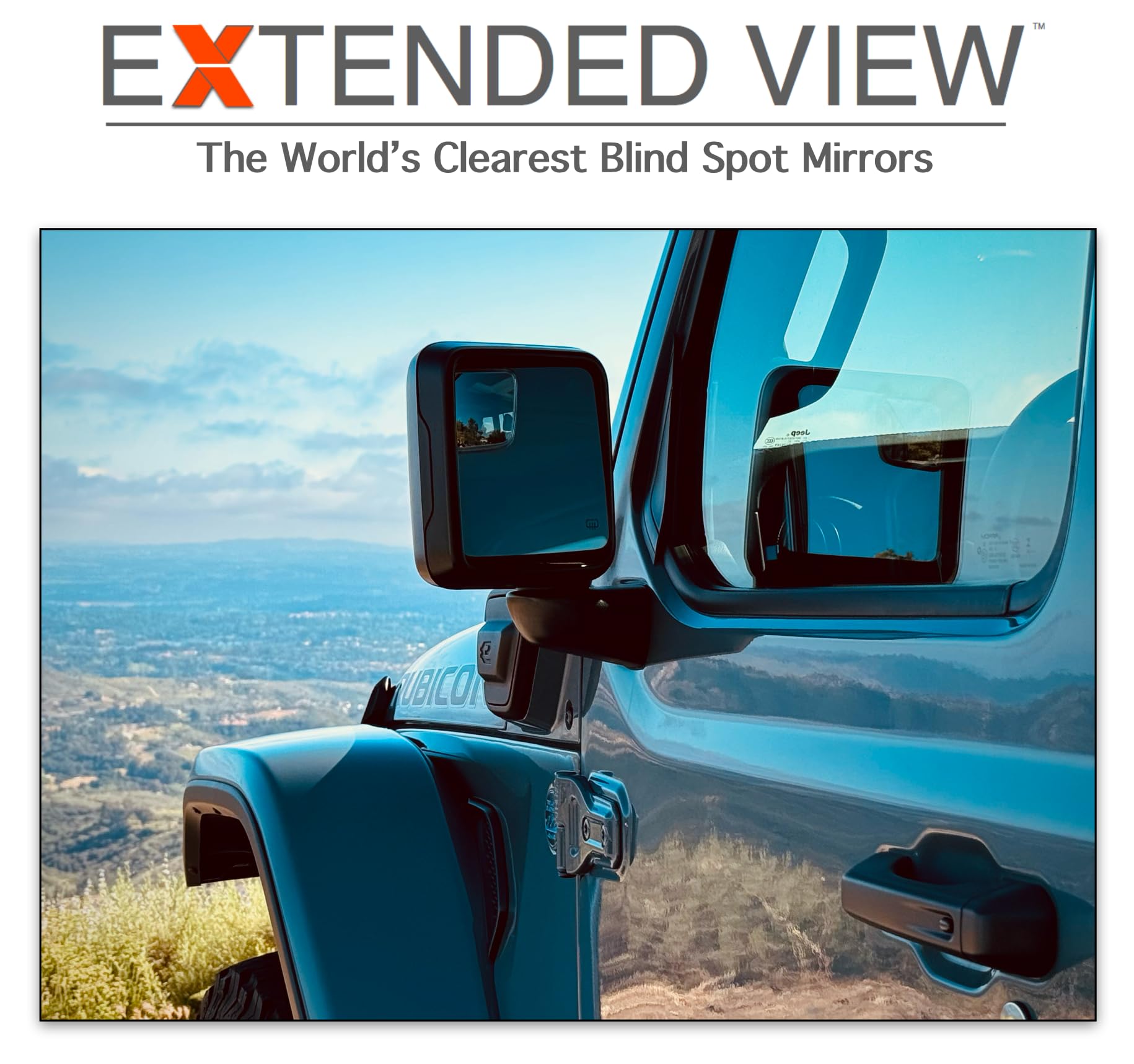 NXTGEN Automotive blind-spot left bottom-fit mirror for JL Wrangler expands field of view.
