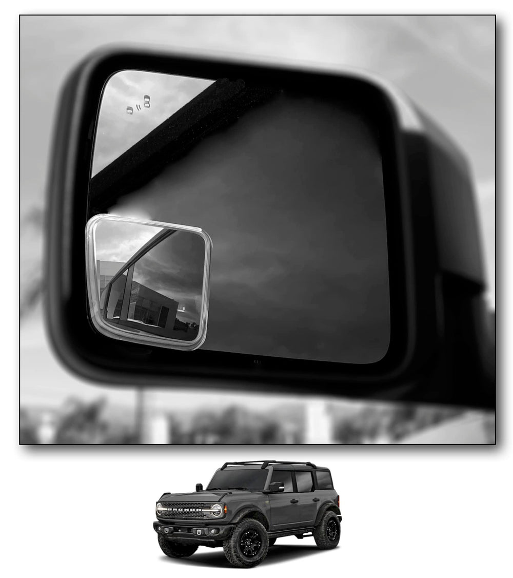 NXTGEN Extended View left Bronco BLIS mirror improves lane awareness.