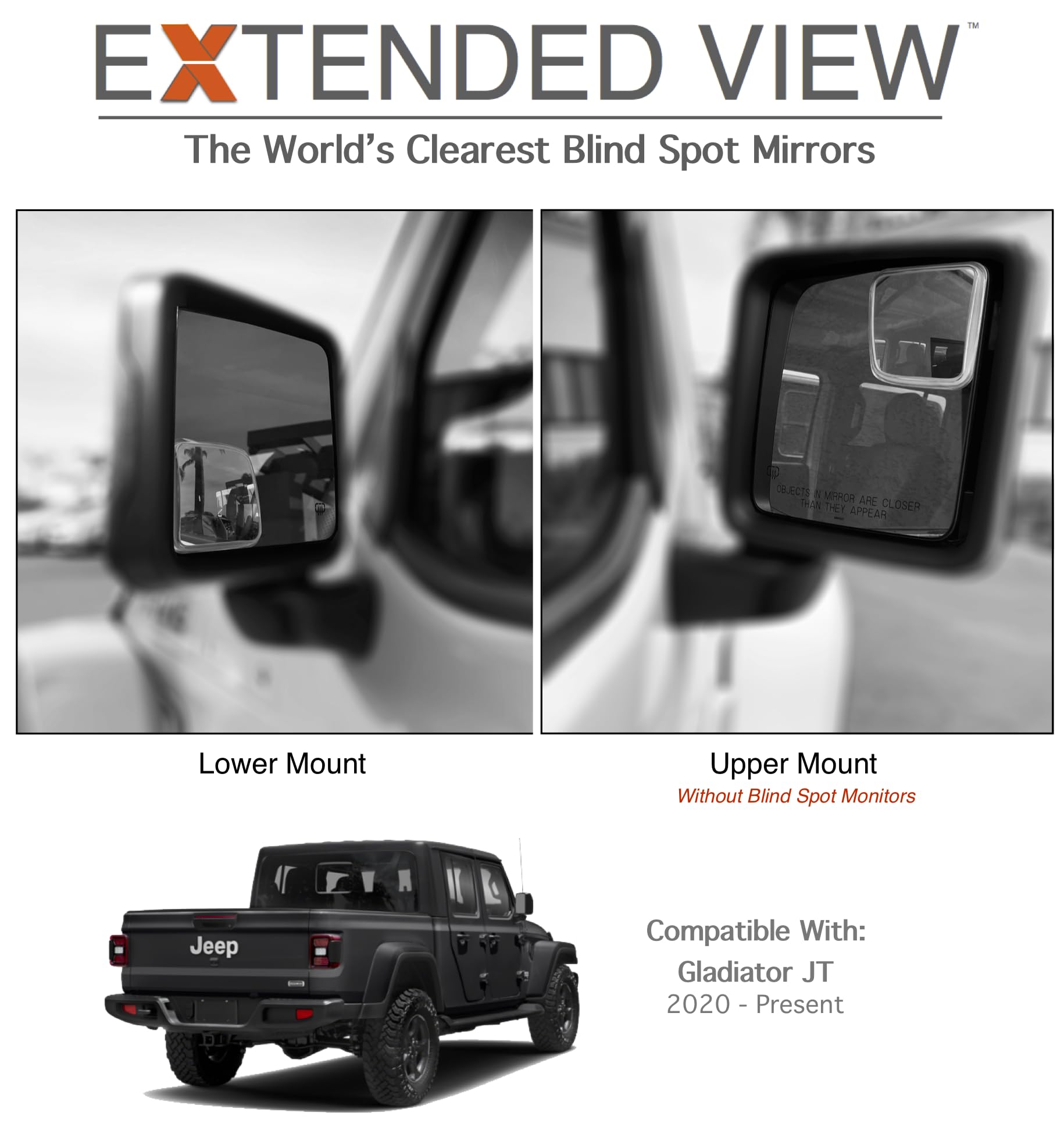 NXTGEN Extended View right mirror on Gladiator supports safer lane changes.