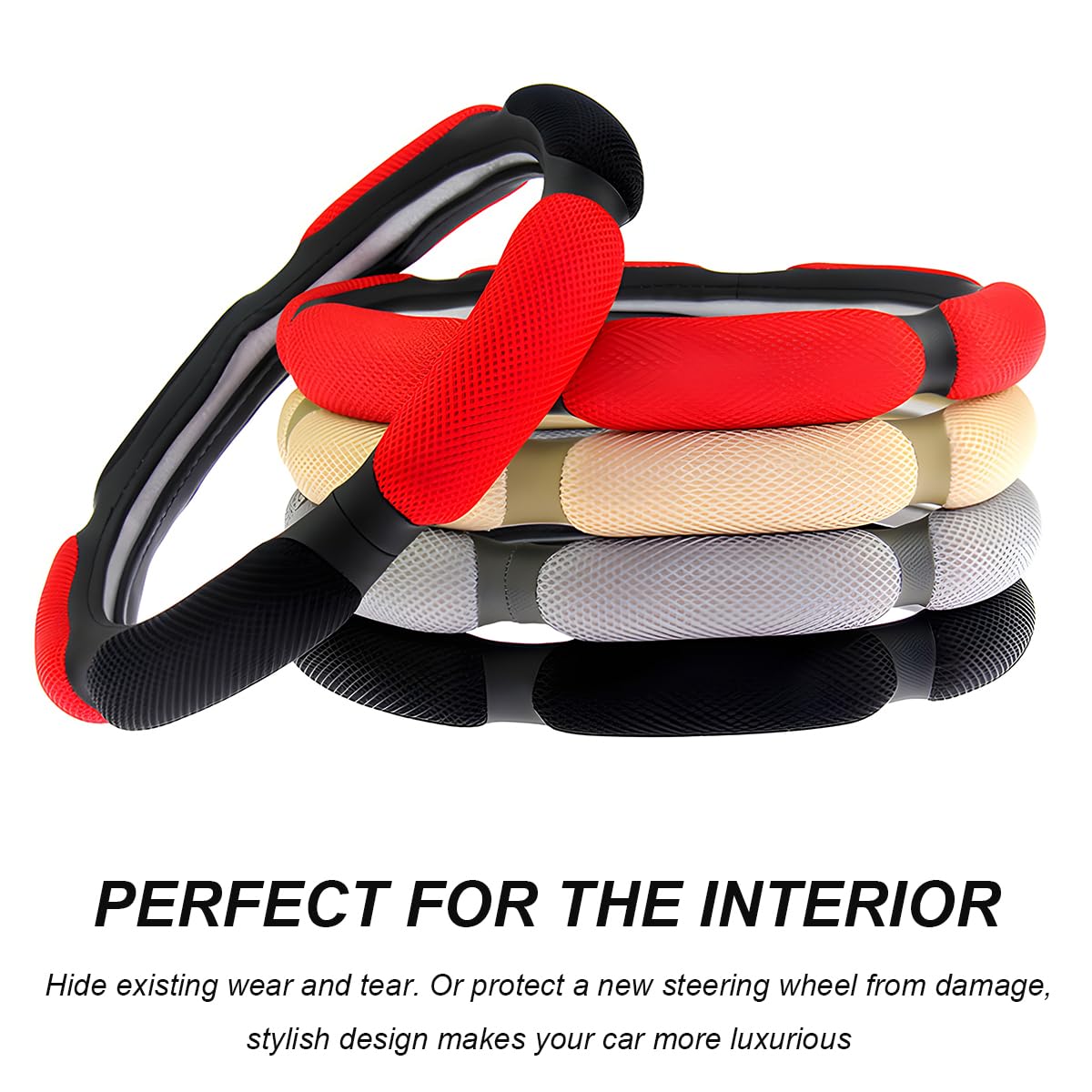 NYTKL black steering wheel cover adds sporty interior style.