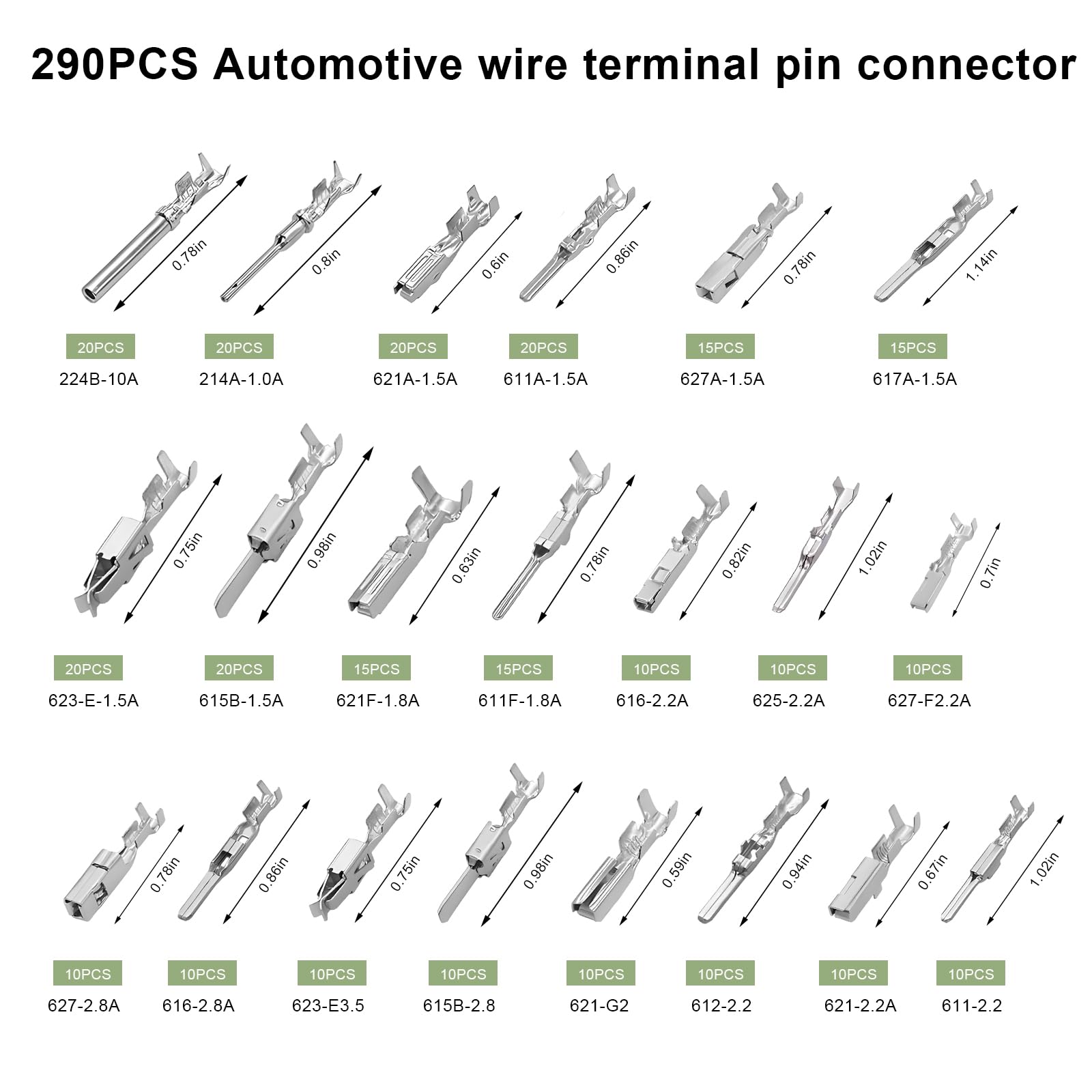 NYTKL varied-size terminal pins enabling quick replacements across 1.0–3.5 mm.