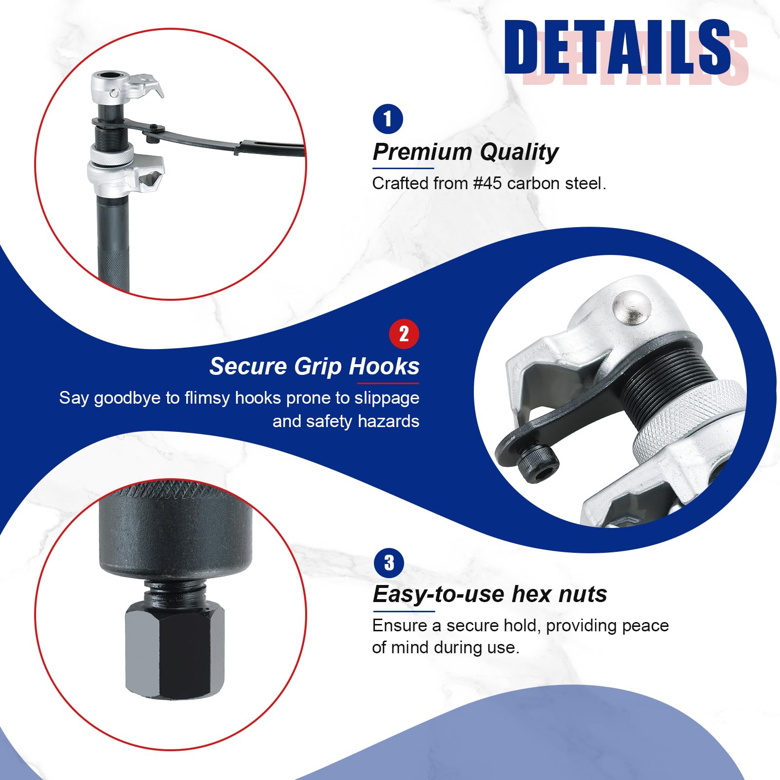 NYXOVA Coil Spring Compressor Tool with secure hooks reduces slip during use