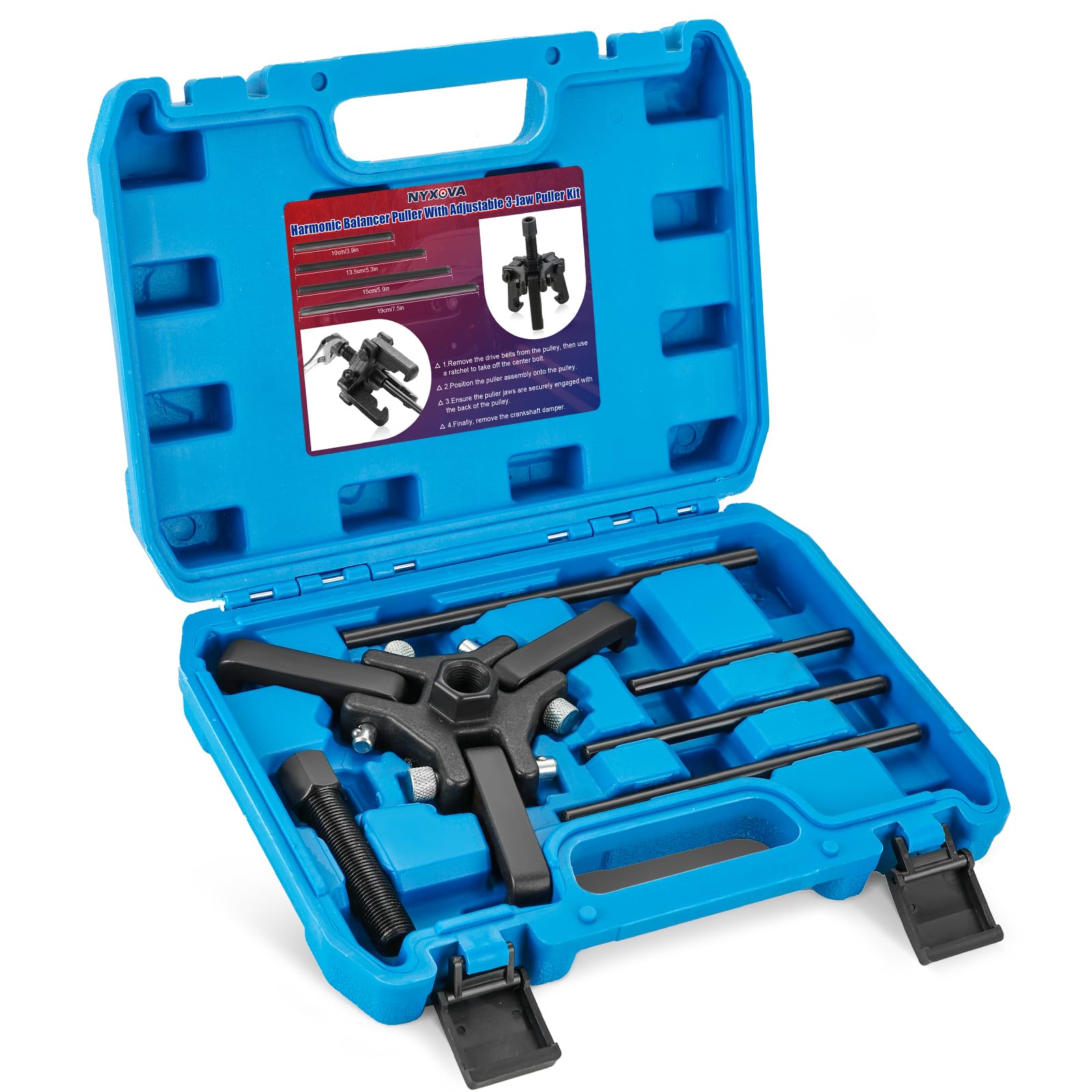 NYXOVA Harmonic Balancer Puller 3‑jaw in use for quick, secure removal