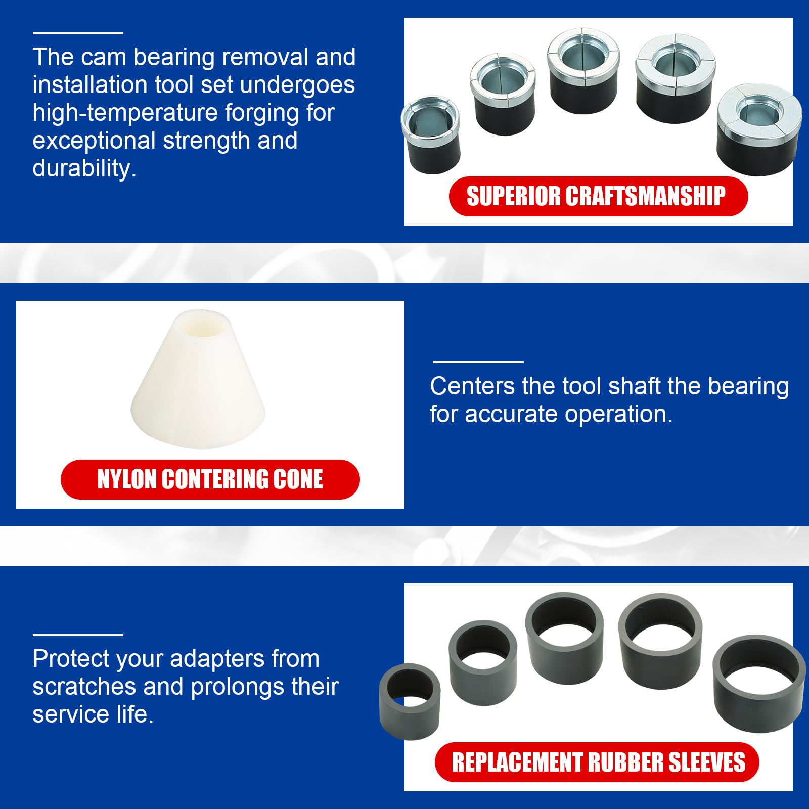 NYXOVA nylon centering cone provides accurate alignment for smooth bearing removal.