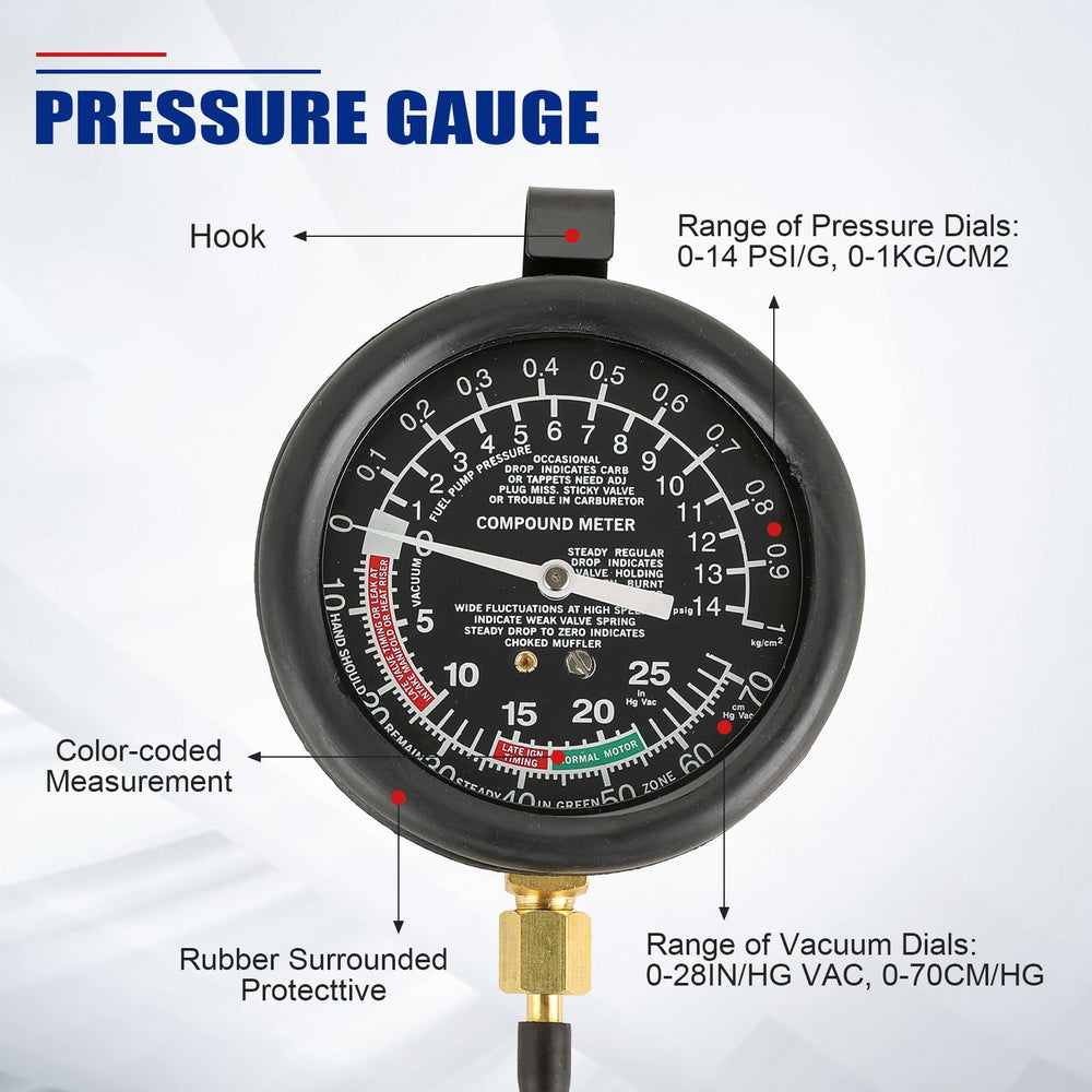 NYXOVA 4-inch pressure gauge reading demonstrates precise fuel pressure and vacuum readings.