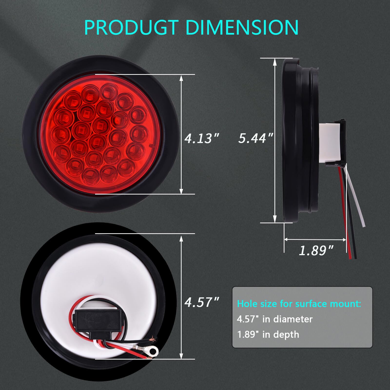 OAAKBH 4-inch trailer tail light, rear view, strong illumination for safer reversing.