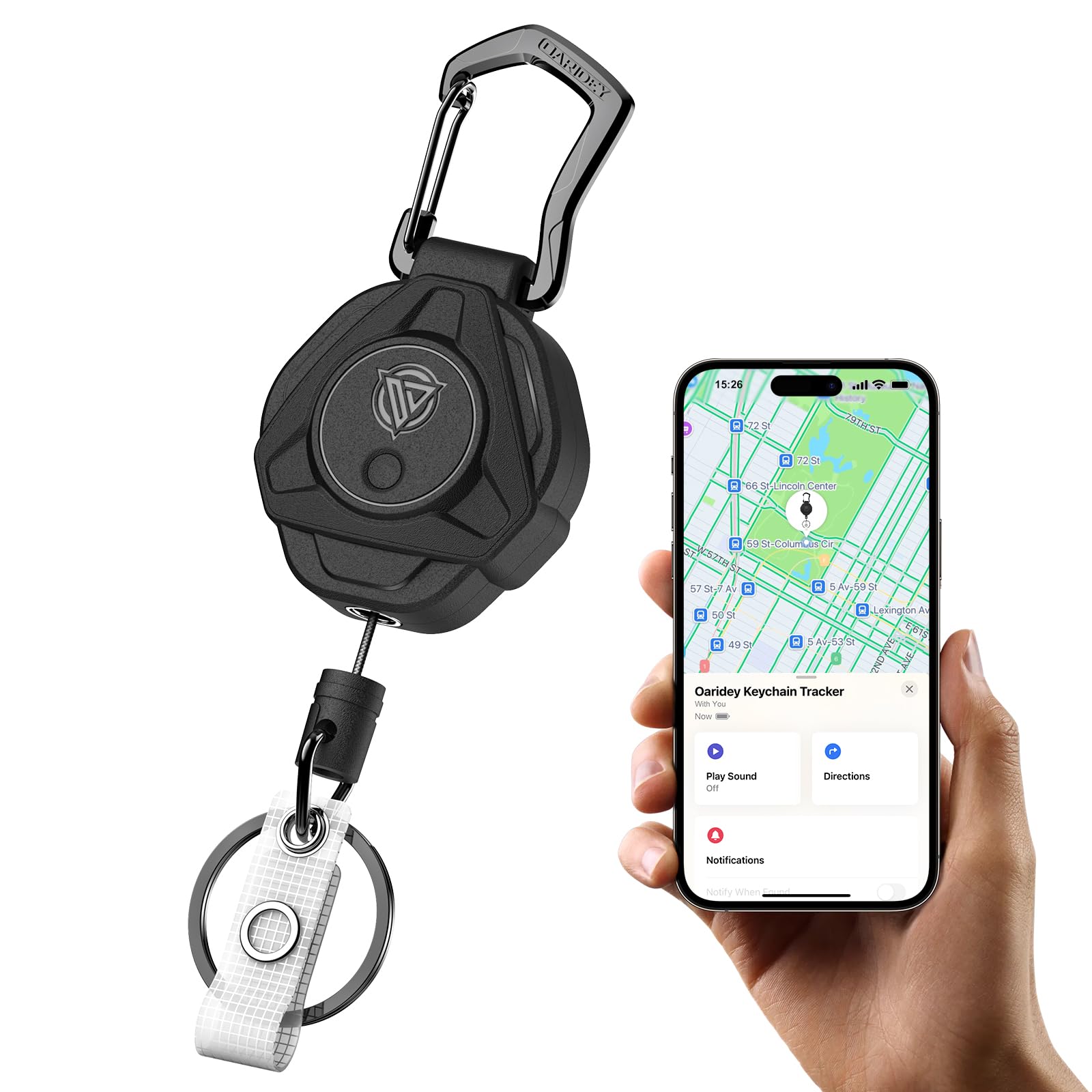 Oaridey Key Tracker with Apple Find My integration for global item location.