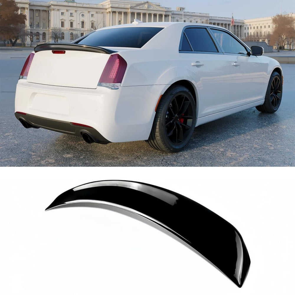 Oasiland rear spoiler for Chrysler 300 in glossy black enhances sportiness and downforce.