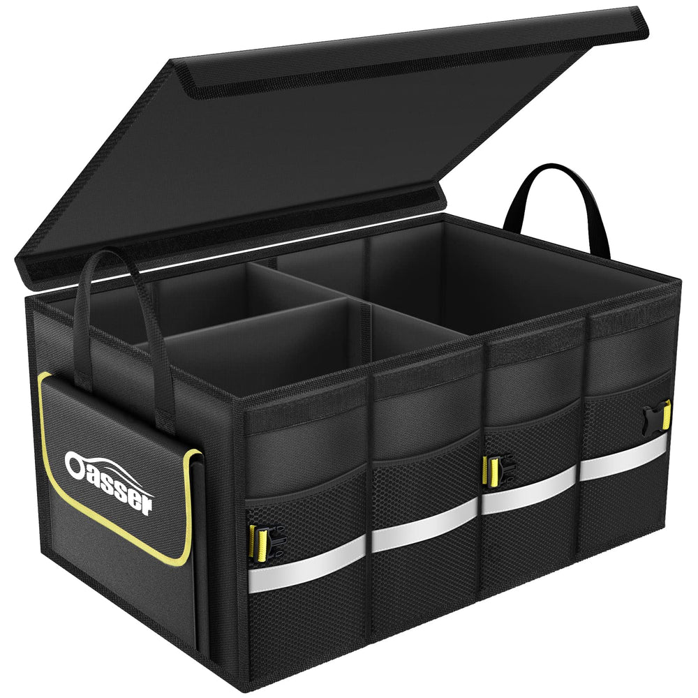 Oasser car trunk organizer with foldable cover keeps belongings organized and dust-free.