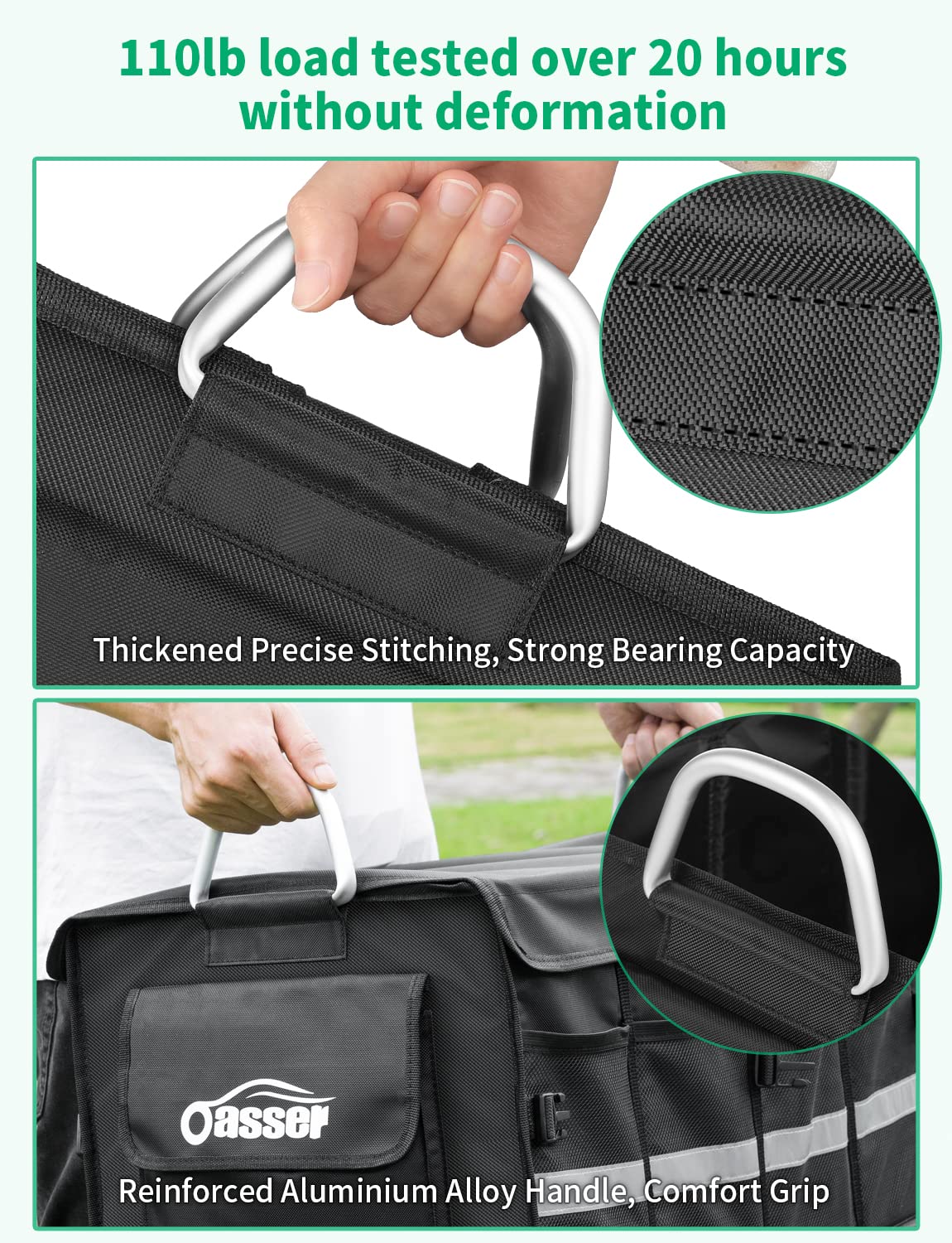 Oasser trunk organizer 1680D fabric resists wear and wipes clean