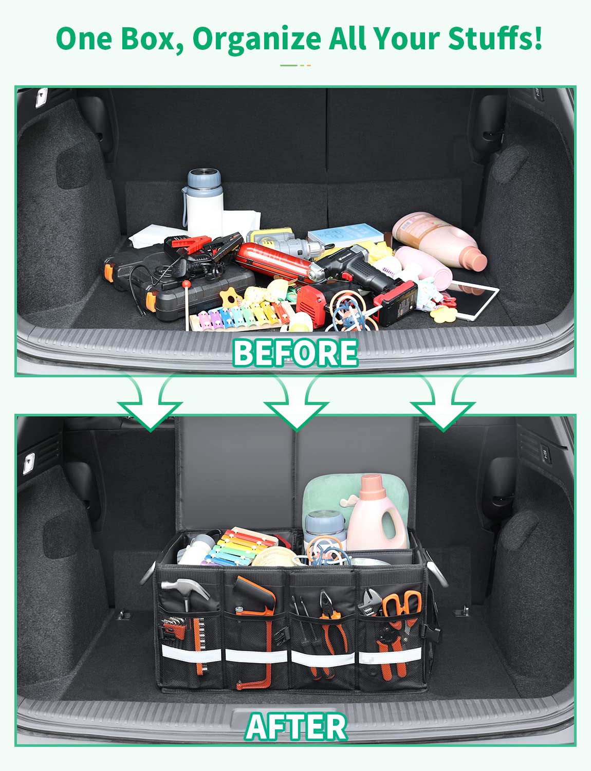 Oasser trunk organizer 65L capacity for groceries and gear