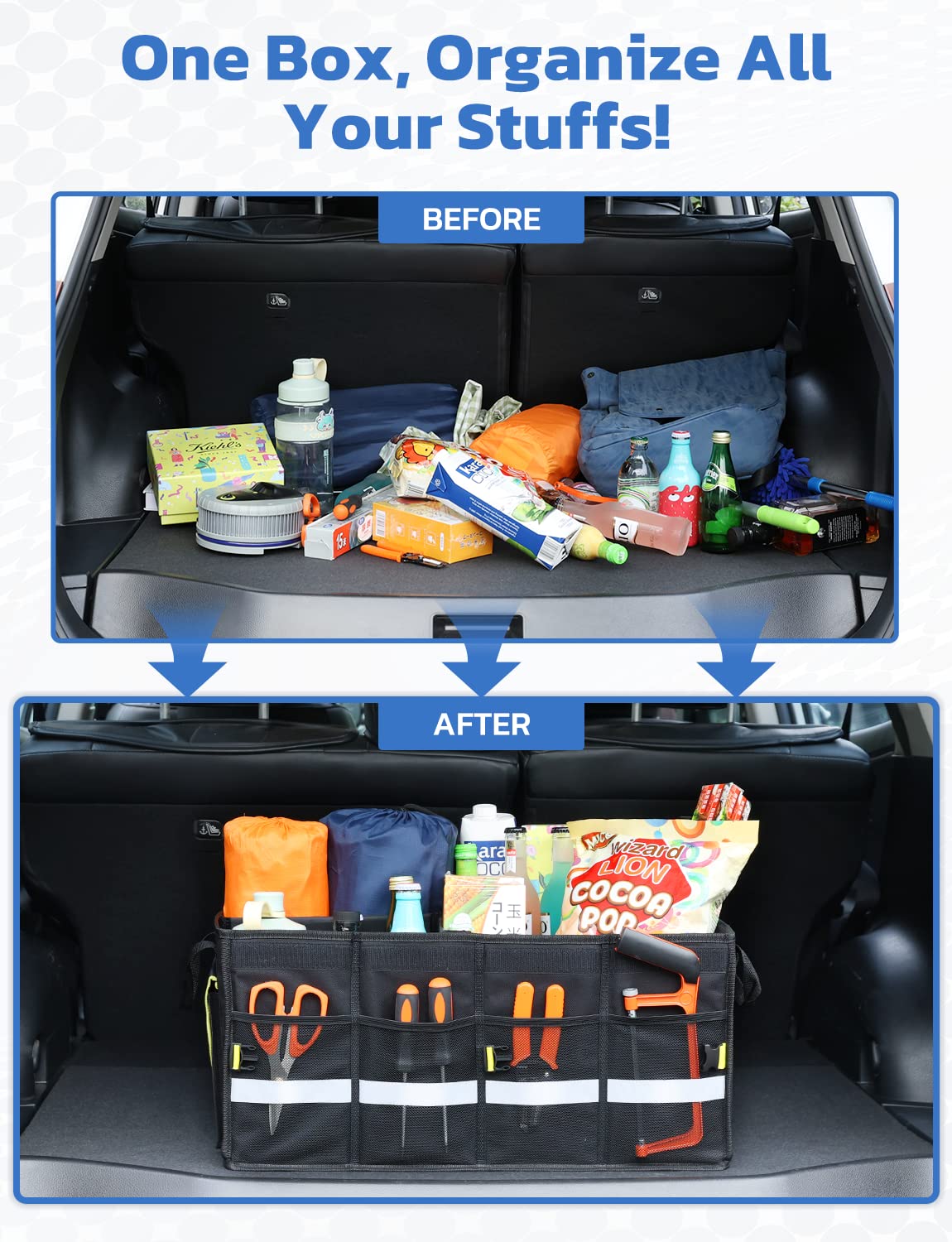 Oasser trunk organizer dustproof cover protects valuables from sun and dust.