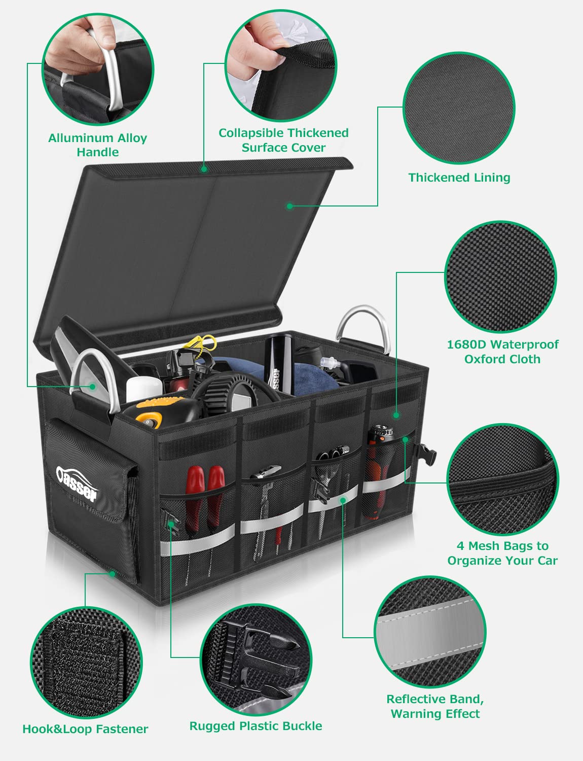 Oasser trunk organizer removable dividers create custom space for tools