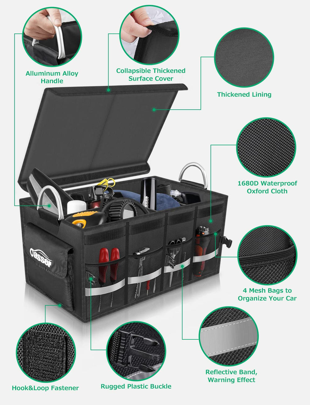 Oasser trunk organizer removable dividers create custom space for tools