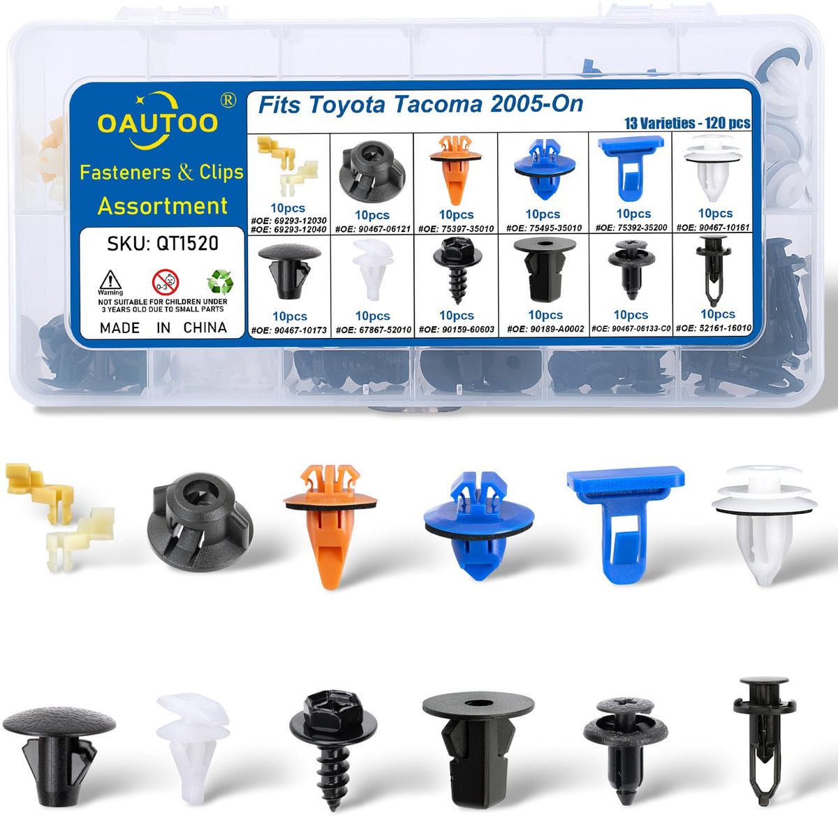 OAUTOO Tacoma clip assortment for interior and exterior retainers with 120 pieces