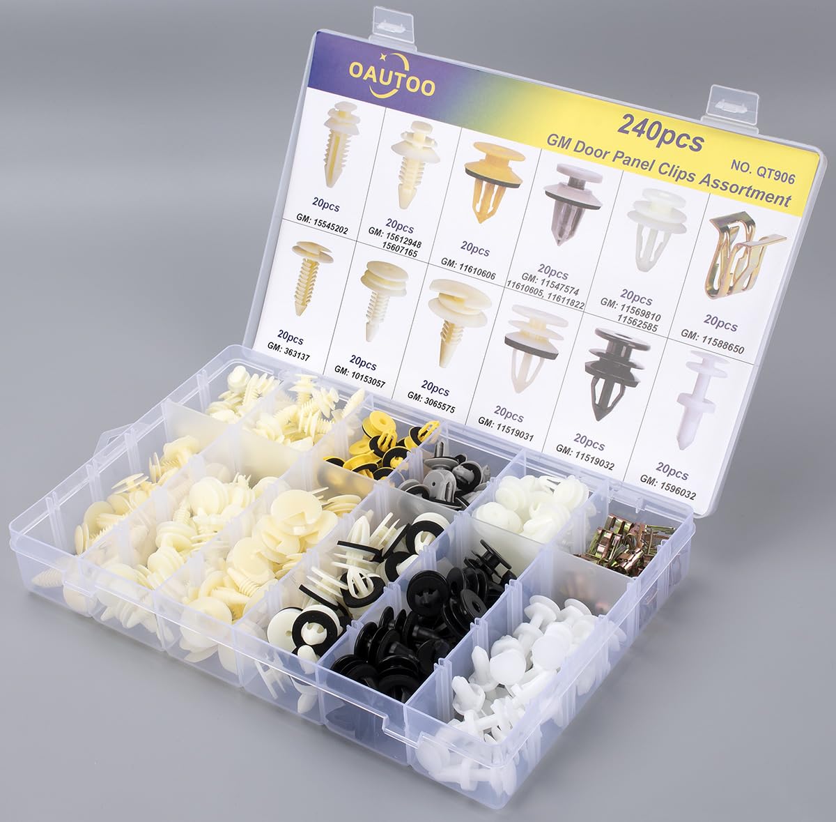 OAUTOO GM trim panel fasteners showing multiple head types for secure fit