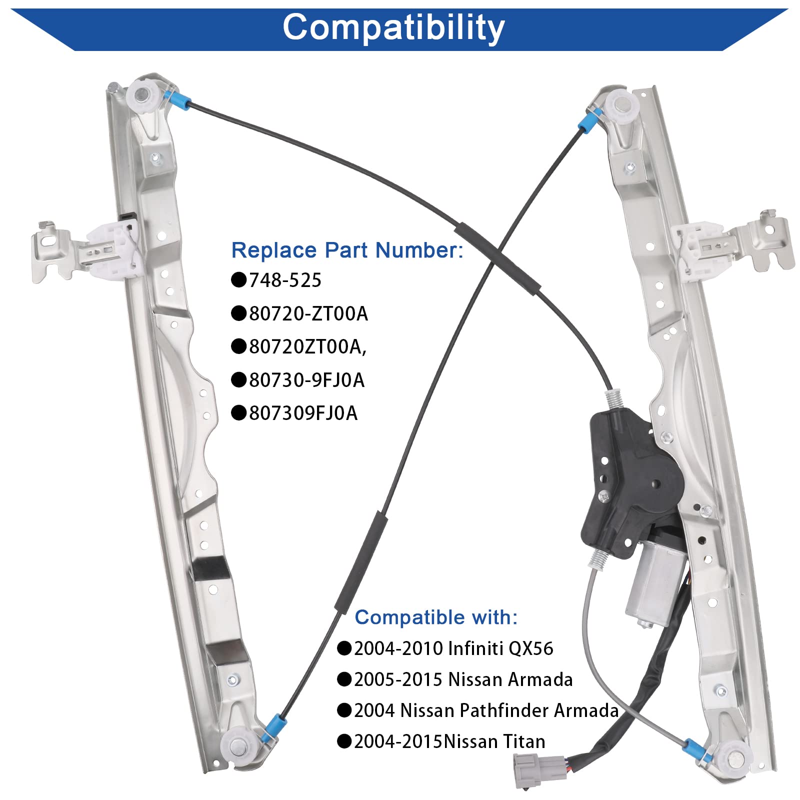 Obaee 748-525 front-passenger-side regulator with motor for easy installation