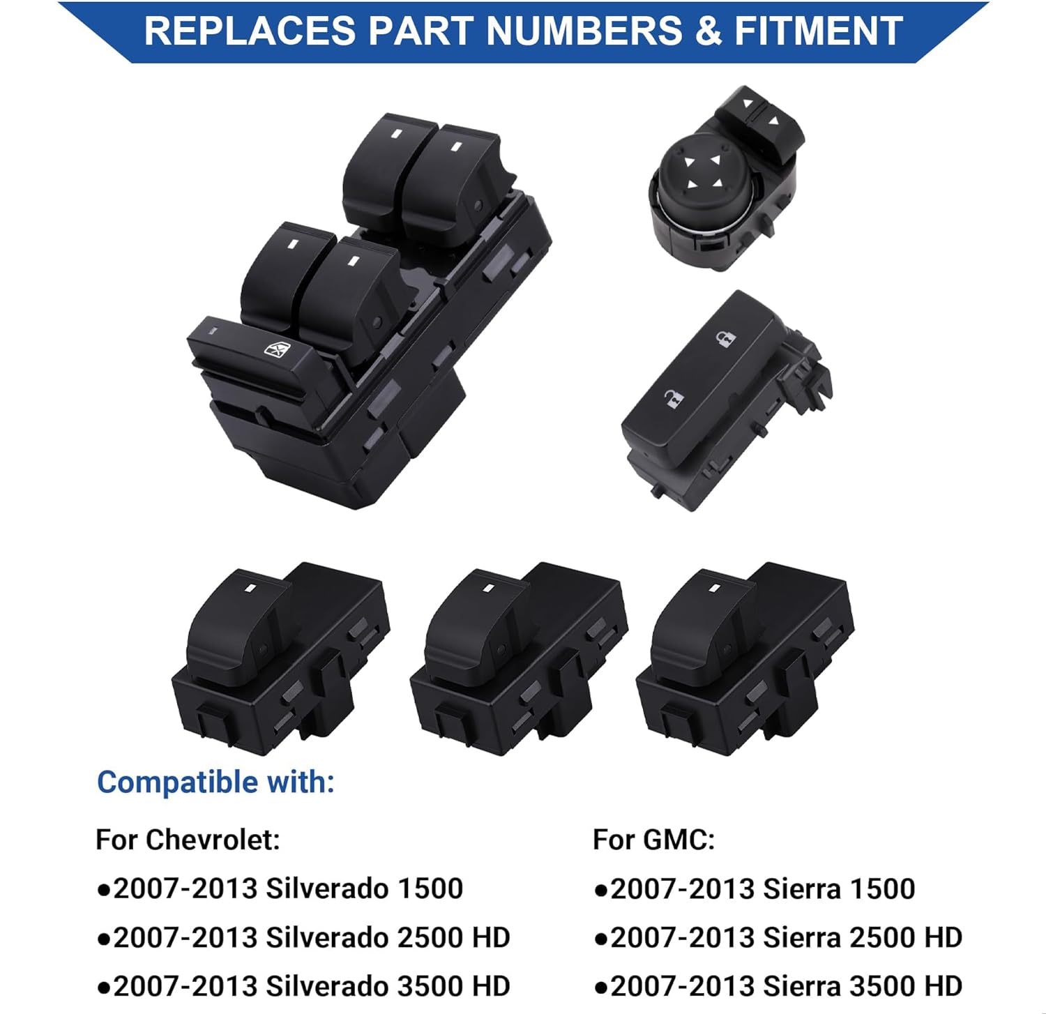 Obaee passenger window switch for Silverado, reliable control for rear seating