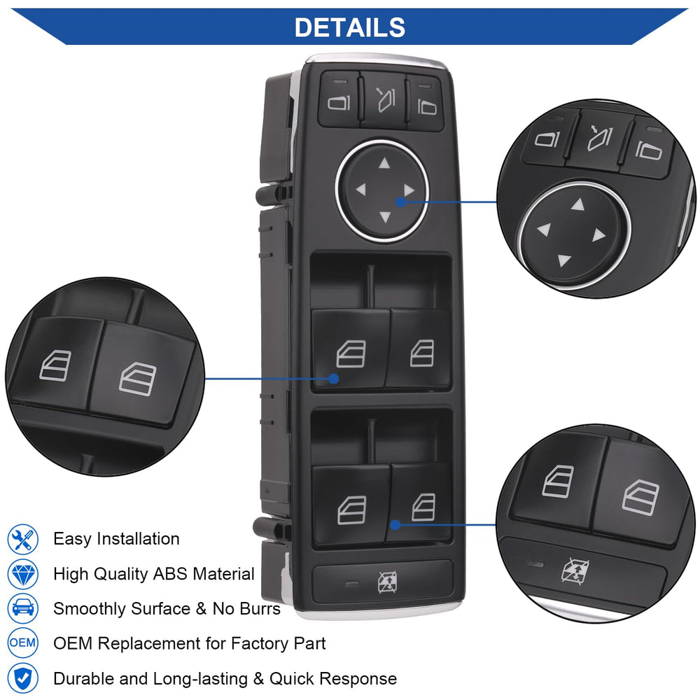Obaee front driver window switch supports Mercedes C class and E class models, simplifying compatibility checks.