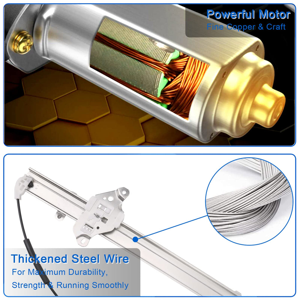 Obaee front-passenger-window-regulator-motor-easy-installation shows straightforward fit without wiring splices.