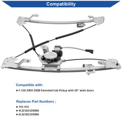 Obaee front-right passenger window regulator assembly for F-150 extended cab, easy install.