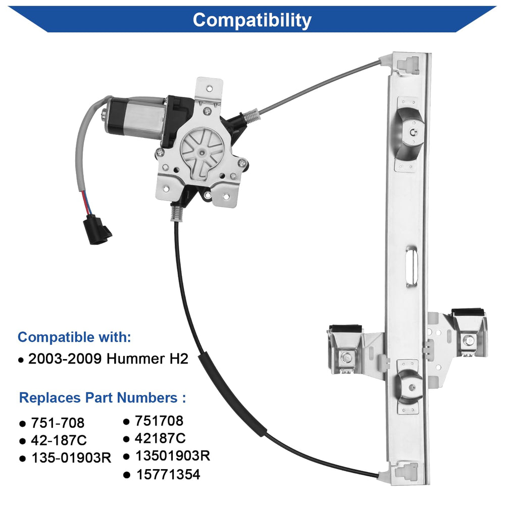 Obaee H2 window regulator motor replacement compatible with OE 751-708.