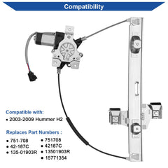 Obaee H2 window regulator motor replacement compatible with OE 751-708.
