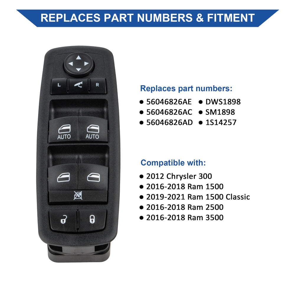 Obaee driver-side window switch for Ram Classic 2019-2021, restores smooth operation.