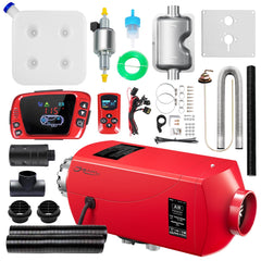 OBAKL diesel heater in red aluminum housing provides durable vehicle heating.