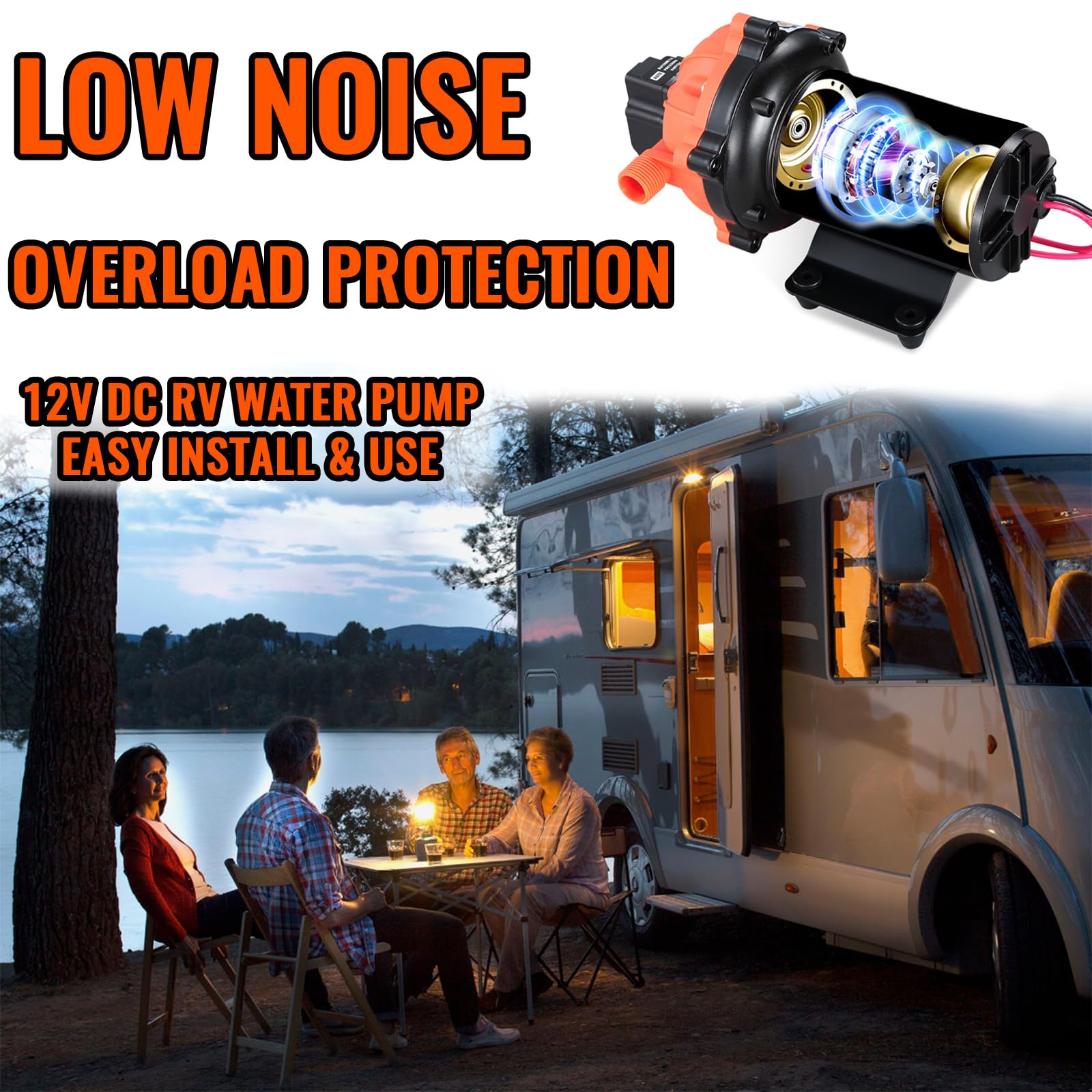 OBALOGI quiet diaphragm design reduces noise during operation on boats.