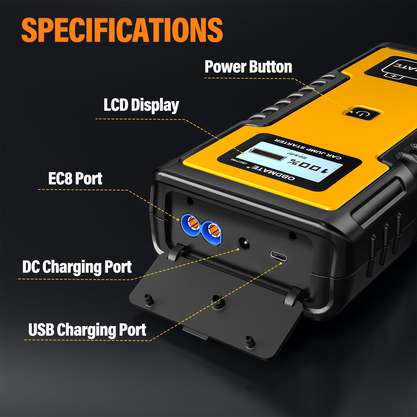 OBDMATE JSC7100 portable design enables jump-starts anywhere.