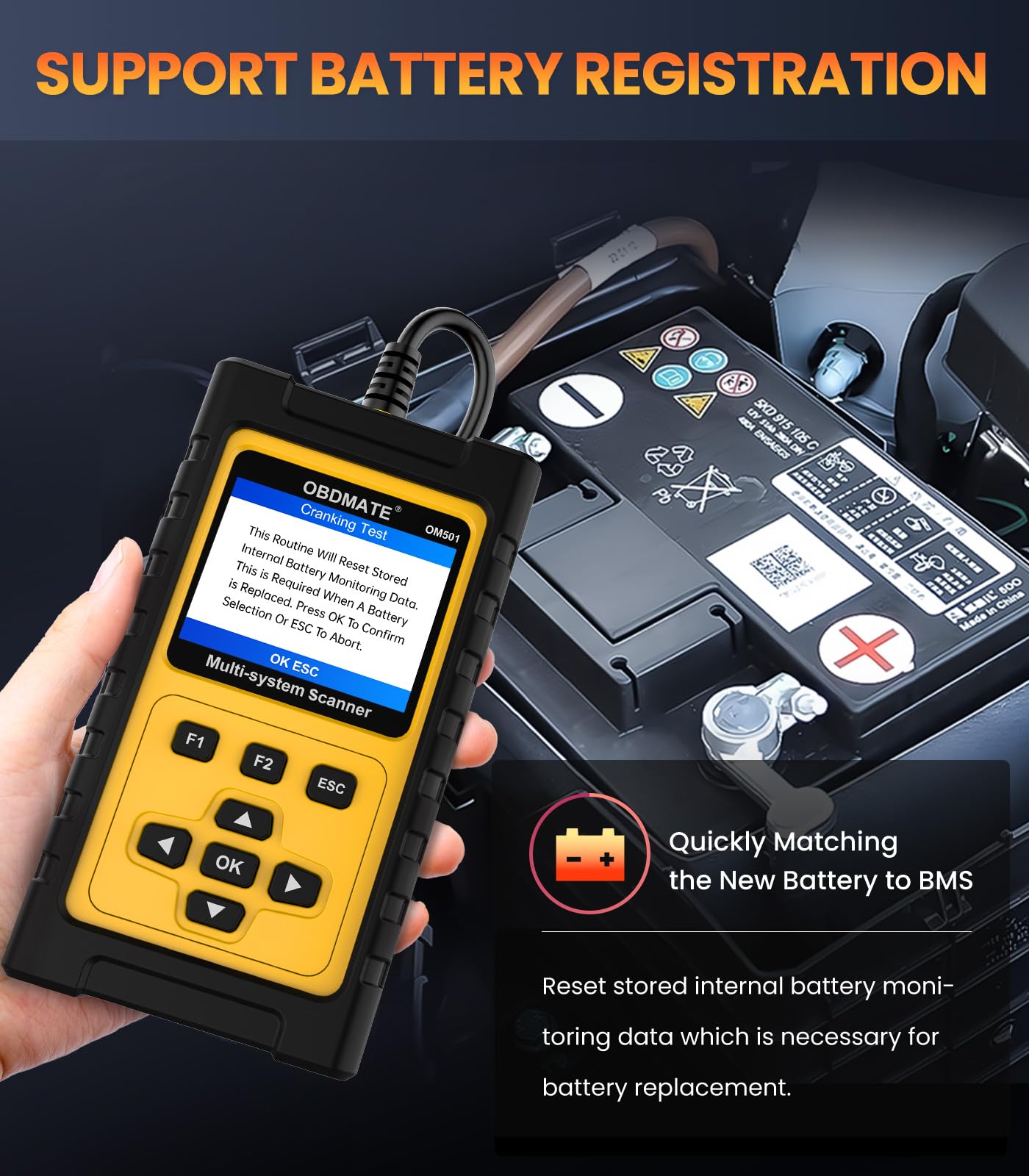 OBDMATE OM501 plug-and-play setup with USB connection and quick-start guide.