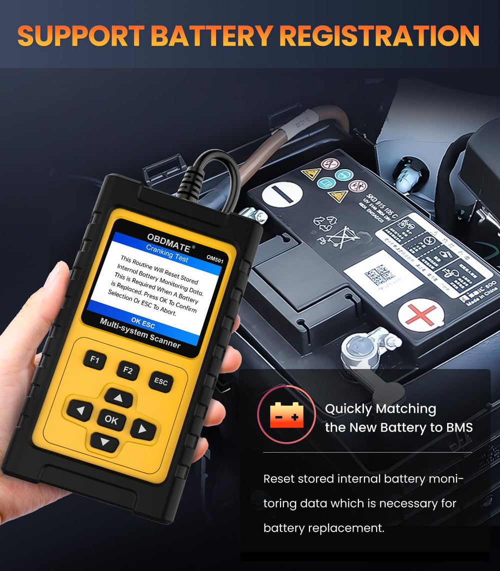 OBDMATE OM501 plug-and-play setup with USB connection and quick-start guide.