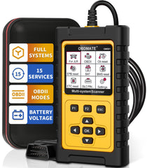 OBDMATE OM501 scanner front view, portable diagnostic tool for Jaguar and Land Rover owners.