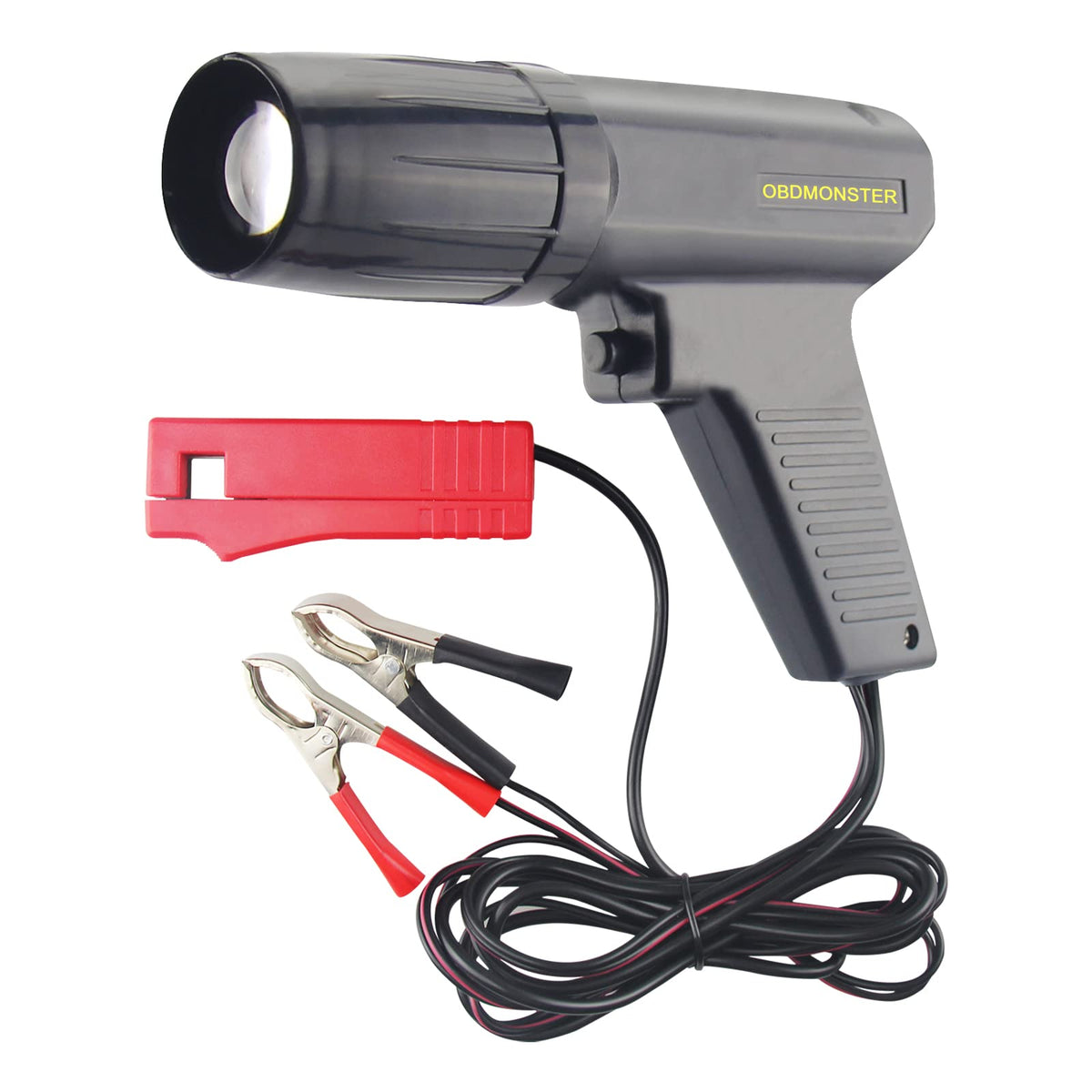 OBDMONSTER ignition timing light front view showing ergonomic pistol design for easy timing checks