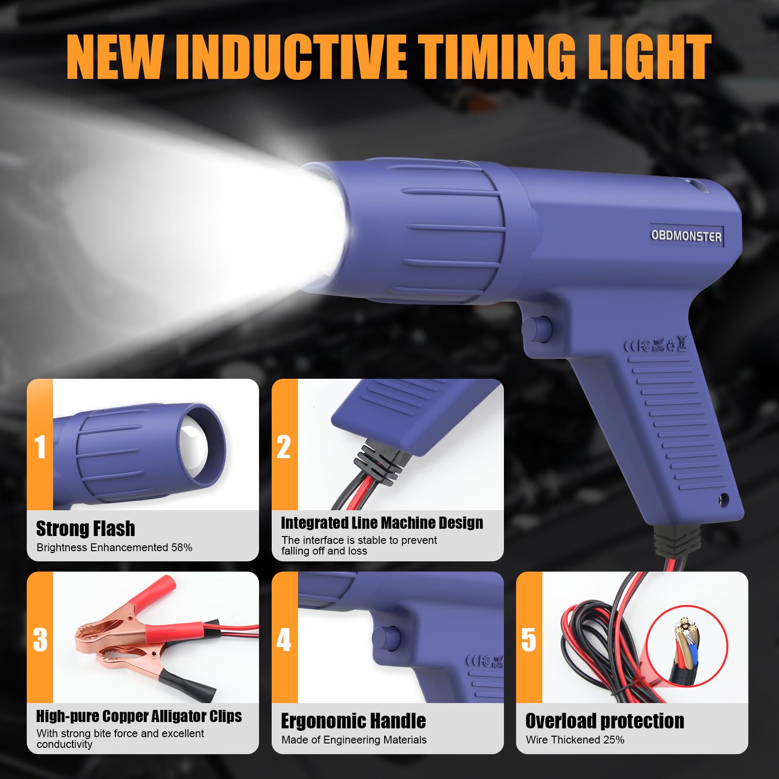 OBDMONSTER Pro ignition light rear panel for easy setup access.