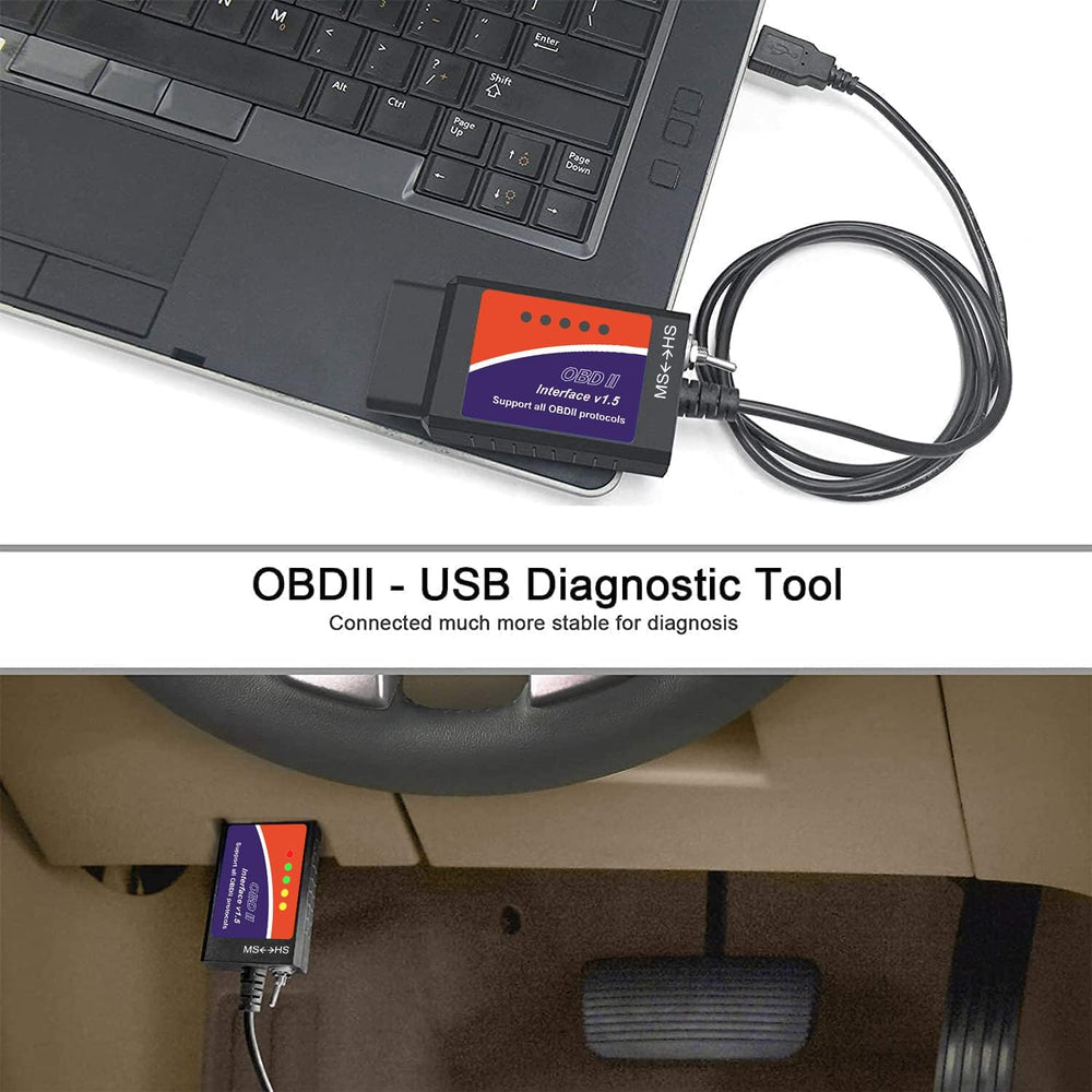 OBDResource ELM327 USB next to key for scale showing compact size and portability benefit